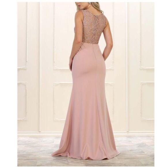 MayQueen | Dusty Rose Floral Lace-Overlay Gown Women Size 4 # H284 - Picture 4 of 5